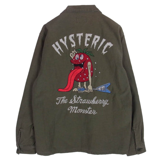 HYSTERIC GLAMOUR ヒステリックグラマー 02173AH06 STRAWBERRY MONSTER ストロベリー モンスター 刺繍 ミリタリー シャツ ジャケット カーキ系 S【中古】