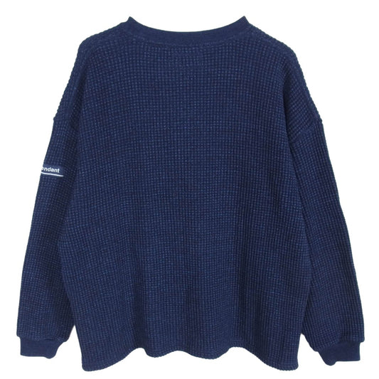 DESCENDANT ディセンダント 22AW GAUFRE WAFFLE LS ロゴ 刺繍 ゴーフル ワッフル クルーネック ニット セーター ネイビー系 2【中古】