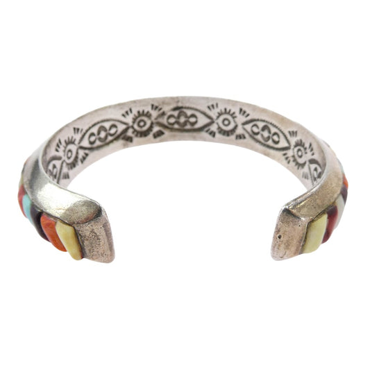 RAY ADAKAI レイアダカイ インディアンジュエリー NAVAJO ナバホ族 multi inlay bangle マルチカラーインレイ スタンプワークバングル 作者刻印有 シルバー系 マルチカラー系【中古】