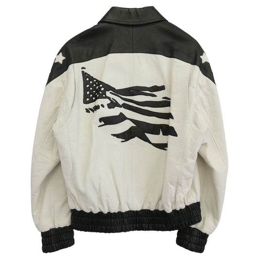 CELINE セリーヌ 22AW 2ED47577H by Hedi Slimane エディ期 SOFT LAMBSKIN FLAG TEDDY JACKET バイカラー ソフトラムスキン テディジャケット ブラック系 ホワイト系 46【中古】