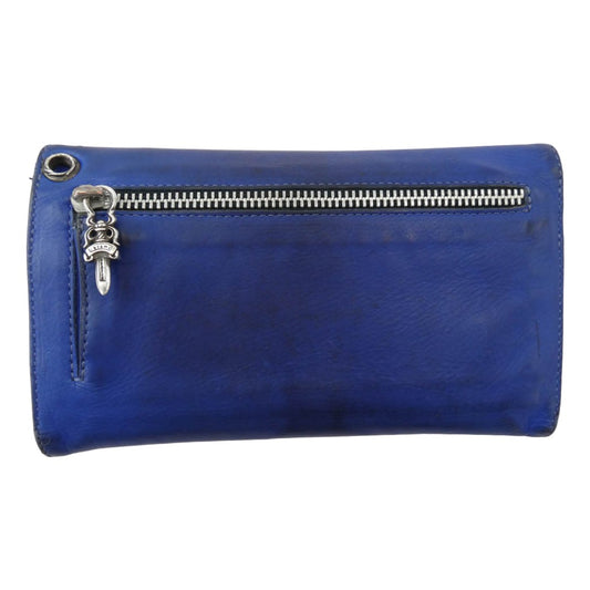CHROME HEARTS クロムハーツ(原本無) WAVE BS FLUER ウェーブ BSフレアボタンソフトレザー ウォレット 長財布 ブルー系【中古】