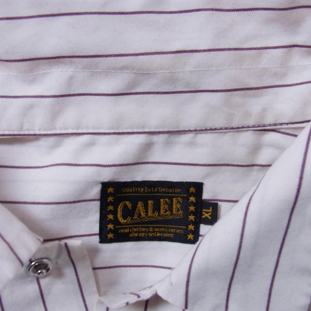 CALEE キャリー ストライプ ワーク 長袖 シャツ ライトブラウン系 XL【中古】