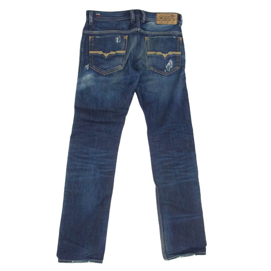 DIESEL ディーゼル SAFADO ダメージ加工 スリム ストレート デニム パンツ W29 インディゴブルー系【中古】