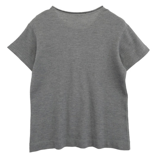 LOUIS VUITTON ルイ・ヴィトン レザーポケット カシミヤ シルク混 半袖 ニット Tシャツ カットソー グレー系 L【中古】