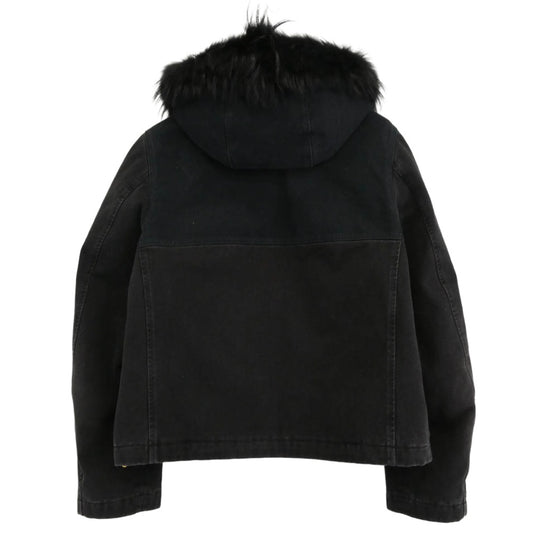 LOUIS VUITTON ルイ・ヴィトン 24SS HQA05W ファー フーデッド 中綿 ジップアップ モノグラムポケット ジャケット ブルゾン ブラック系 52【中古】