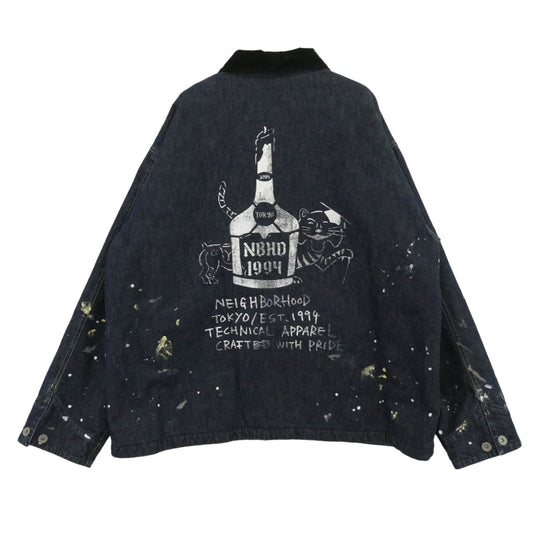 NEIGHBORHOOD ネイバーフッド 242AQNH-JKM03 CORDUROY COLLAR WASHED COVERALL コーデュロイカラー ペンキ加工 ジャケット インディゴブルー系 マルチカラー系 L【中古】
