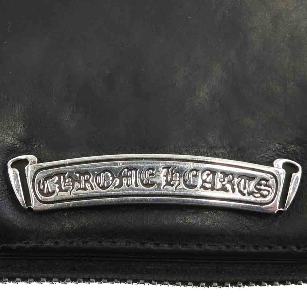 CHROME HEARTS クロムハーツ(原本無) SQ ZIP BILL スクエアジップビル ラウンド ジップ レザー ウォレット 財布 ブラック系【中古】