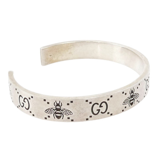 GUCCI グッチ Signature GG Chunky Bee Cuff Bracelet GG ビー カフ バングル ブレスレット シルバー系 18【中古】