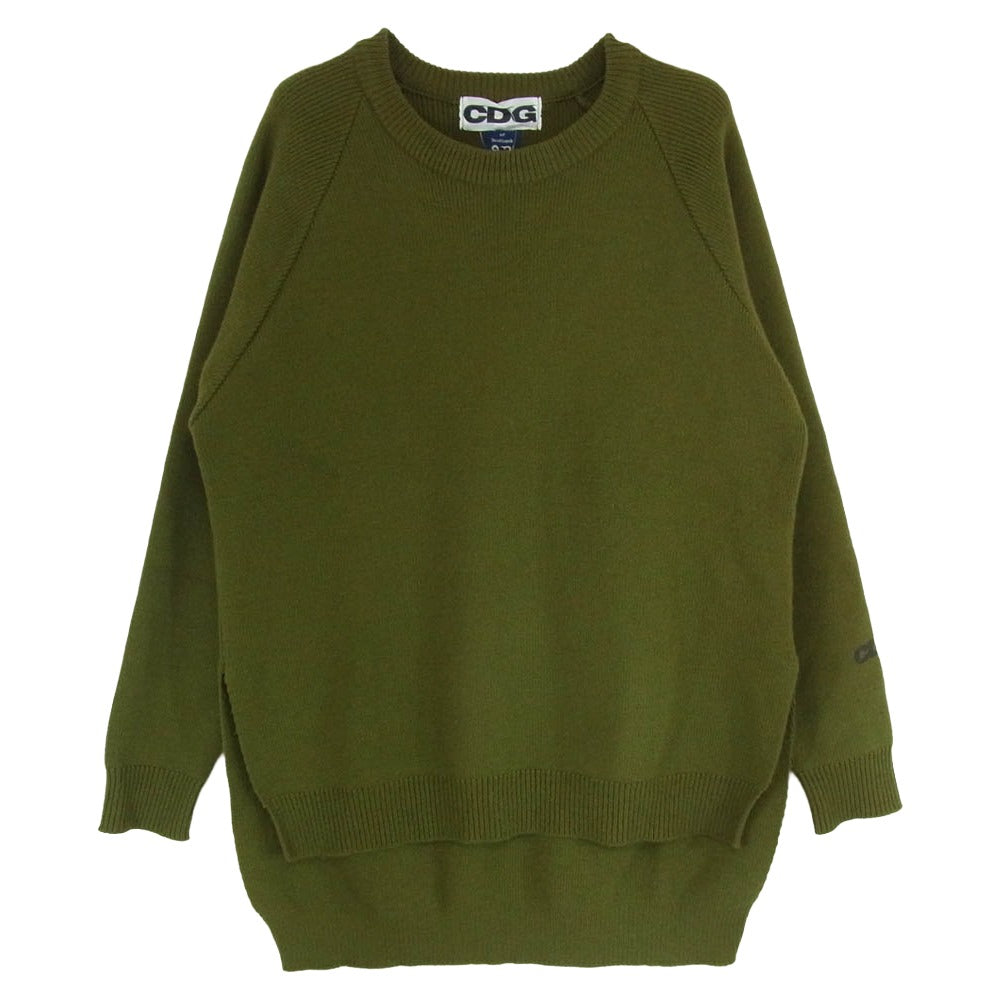 AD2021 SZ-N005 CDG シーディージー × LOCHAVEN of Scotland ロックエーベン SIDE SLIT KNIT SWEATER サイドスリット ニットセーター カーキ系 XL【中古】 AD2021 SZ-N005 CDG シーディージー × LOCHAVEN of Scotland ロック