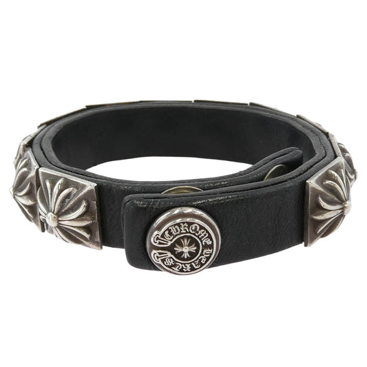 CHROME HEARTS クロムハーツ(原本無) ZERO STUD SNGL ROW ゼロ ピラミッド スタッズ シングル レザー ブレスレット シルバー系 ブラック系【中古】