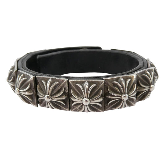 CHROME HEARTS クロムハーツ(原本無) ZERO STUD SNGL ROW ゼロ ピラミッド スタッズ シングル レザー ブレスレット シルバー系 ブラック系【中古】
