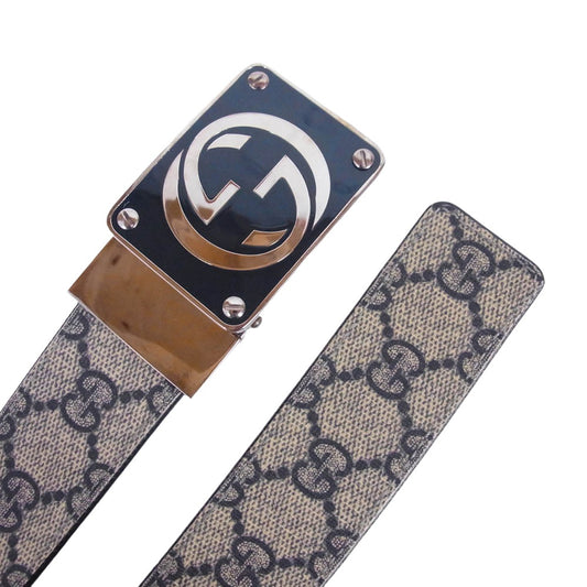 GUCCI グッチ GGスプリーム ロゴバックル レザー ベルト ブラウン系【中古】
