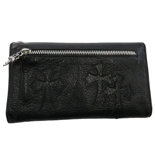 CHROME HEARTS クロムハーツ(原本無) CROSS PATCH WAVE WALLET セメタリークロスパッチ ウェーブ ウォレット 長財布 ブラック系【中古】