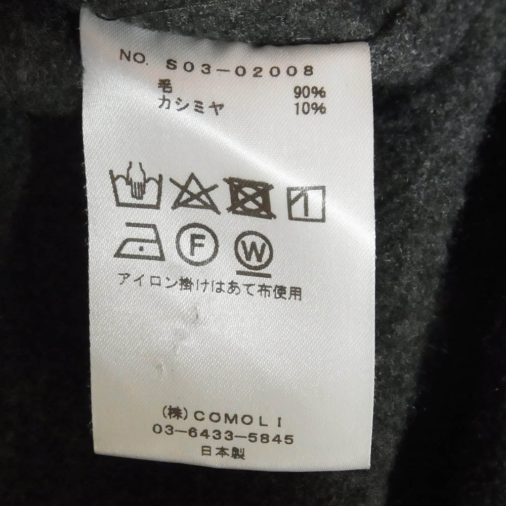 COMOLI コモリ 20AW S03-02008 カシミヤ混ウール チェック オープンカラー シャツ ダークグレー系 2【中古】