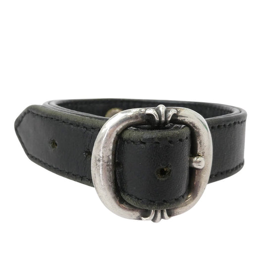 CHROME HEARTS クロムハーツ(原本無) GUNSLINGER ガンスリンガー スクロールラベル レザー ブレスレット ブラック系 シルバー系 11【中古】