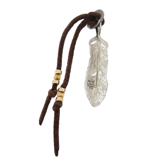 SAAD サード ターコイズ フェザー 金縄 ペンダントトップ 左向き アラベスク メディスンホイール 革紐 ビーズ カスタム シルバー系 ブラウン系 ターコイズブルー系【中古】