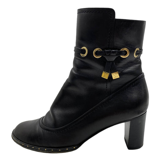 LOUIS VUITTON ルイ・ヴィトン レザー サイドジップ ヒールブーツ ショートブーツ 靴 シューズ ブラック系 39【中古】