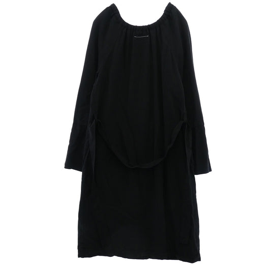 MAISON MARTIN MARGIELA メゾンマルタンマルジェラ 32kokoaa026 MM6 ここのえタグ リヨセル ギャザー スクエアネック ダブルブレスト ベルテッド コート ブラック系 38【中古】