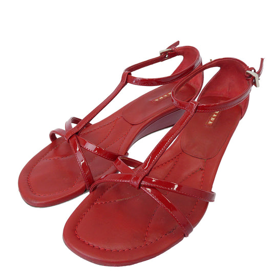 PRADA SPORTS プラダスポーツ レザー ストラップ サンダル レッド系 37.5【中古】
