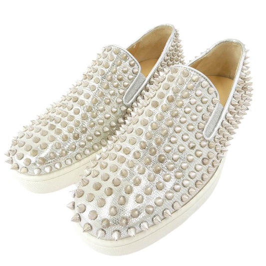 Christian Louboutin クリスチャンルブタン シルバー スタッズ スリッポン スニーカー シルバー系 ゴールド系 39【中古】