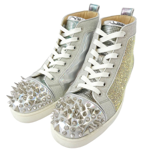 Christian Louboutin クリスチャンルブタン クリスタル ラインストーン スパンコール スタッズ ハイカットスニーカー シルバー系 マルチカラー系 40【中古】