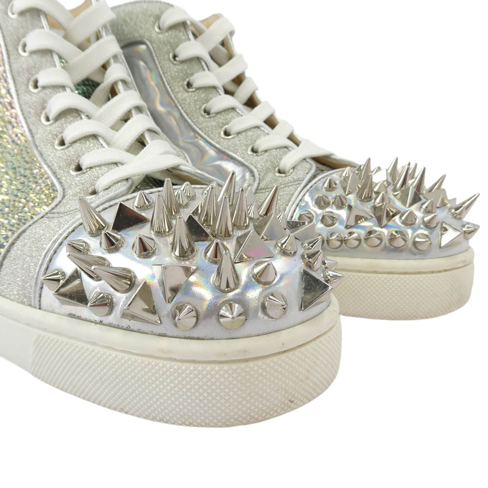 Christian Louboutin クリスチャンルブタン クリスタル ラインストーン スパンコール スタッズ ハイカットスニーカー シルバー系 マルチカラー系 40【中古】