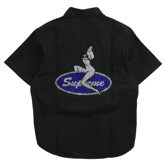 Supreme シュプリーム 25SS Rhinestone Pin Up S/S Work Shirt ラインストーン ピンナップ 半袖 ワーク シャツ ブラック系 S【新古品】【未使用】【中古】