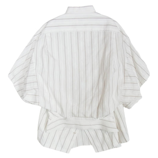 beautiful people ビューティフルピープル double-end cotton silk JQ stripe shirt ダブルエンド コットンシルク ジャカード ストライプ 半袖 シャツ ホワイト系 36【極上美品】【中古】