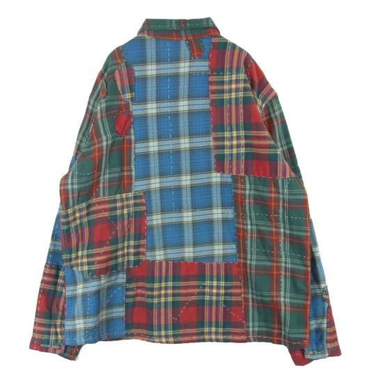 POLO RALPH LAUREN ポロ・ラルフローレン 26SS パッチワーク チェック フランネル オーバー シャツ ジャケット レッド系 ブルー系 グリーン系 XL【美品】【中古】