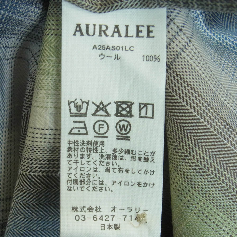 AURALEE オーラリー 25AW A25AS01LC SUPER LIGHT WOOL CHECK スーパー ライトウール チェック 長袖 シャツ グレー系 ライトブルー系 ライトグリーン系 5【新古品】【未使用】【中古】