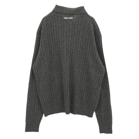 MIUMIU ミュウミュウ MMLB42 2024 ロゴ カシミヤ ケーブル ニット セーター グレー グレー系 44【中古】