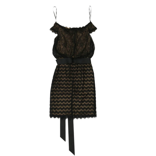 TADASHI SHOJI タダシショージ フレンチスリーブ 総レース ウエストベルト ドレス ワンピース ブラック系 ベージュ系【中古】