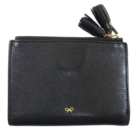Anya Hindmarch アニヤ・ハインドマーチ レザー スモール ダブルジップ ウォレット ブラック系【中古】