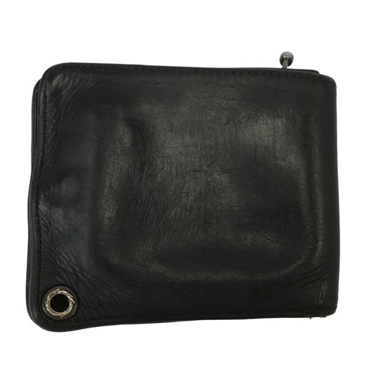 CHROME HEARTS クロムハーツ(原本無) 1SNAP 1スナップ クロスボールボタン レザー コンパクト ウォレット ブラック系 シルバー系【中古】