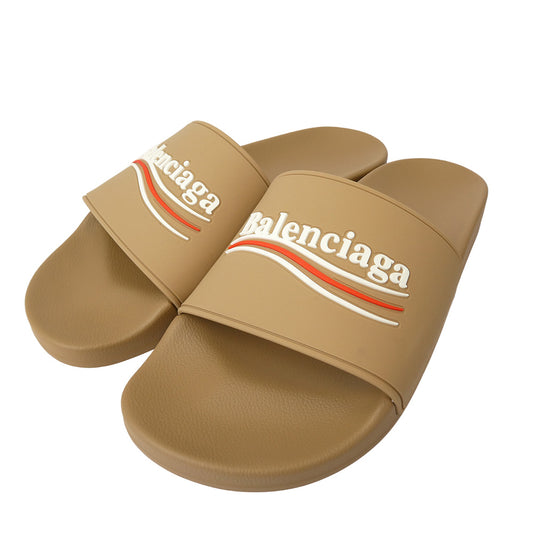 BALENCIAGA バレンシアガ 776818 W1S80 POOL POLITICAL LOGO ロゴ プール スライド サンダル ブラウン系 41【新古品】【未使用】【中古】