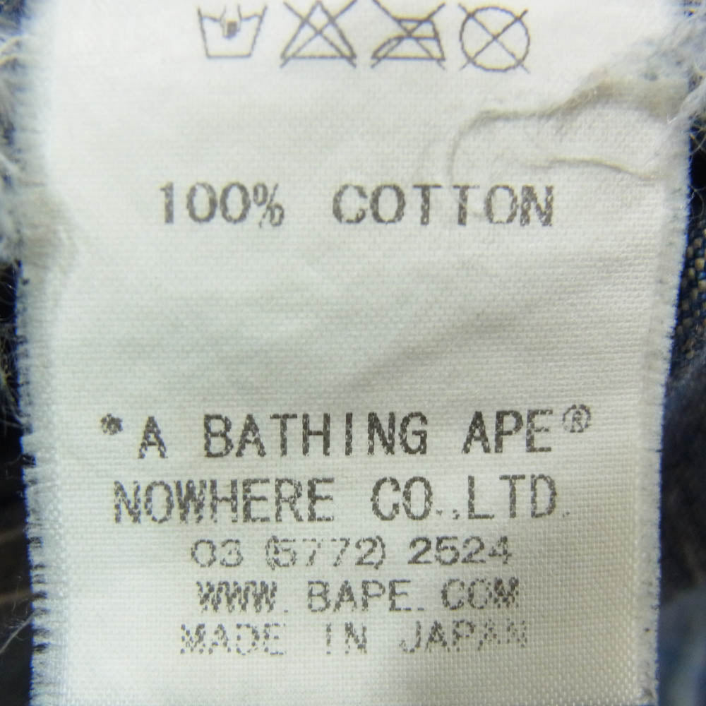 A BATHING APE アベイシングエイプ BAPSTA バックスター 刺繍 インディゴ デニム ワーク パンツ インディゴブルー系 S【中古】