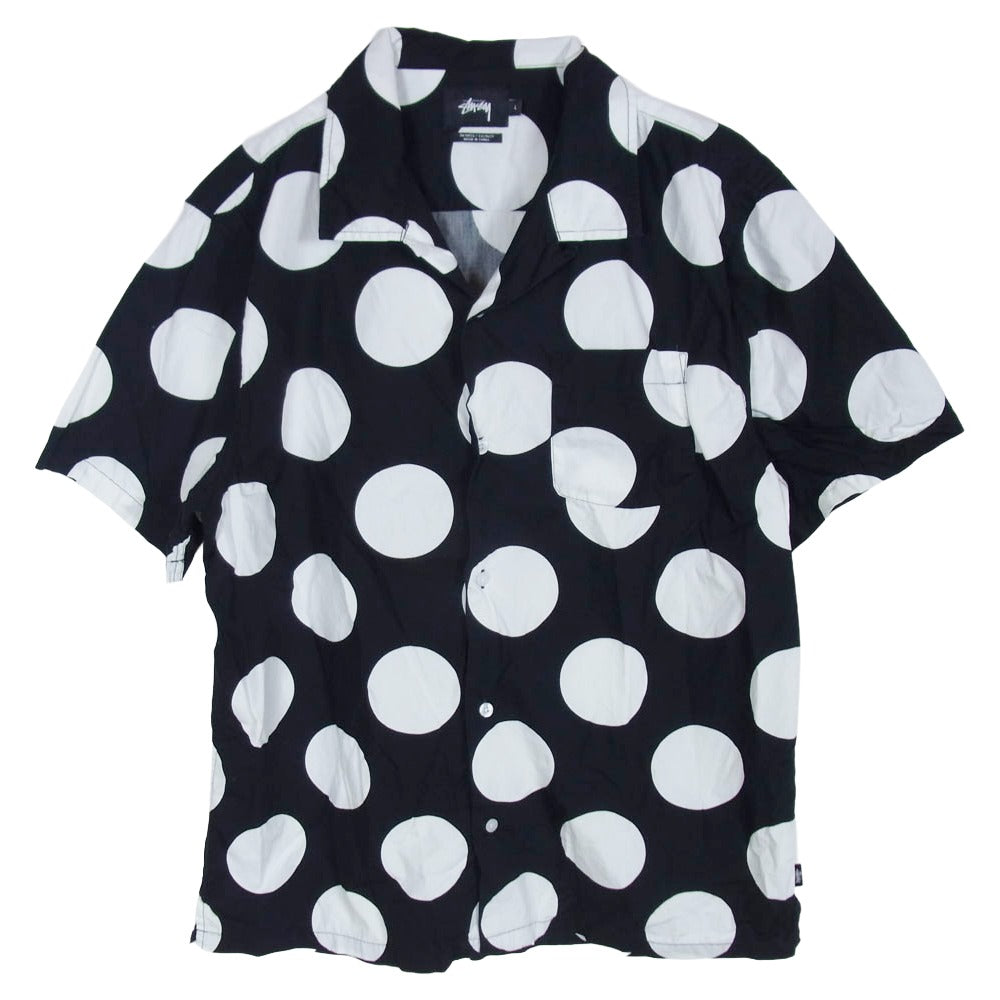 STUSSY ドット柄 半袖 開襟シャツ オープンカラー 水玉 黒白 S STUSSY ステューシー 水玉 ドット柄 オープンカラー 開襟シャツ