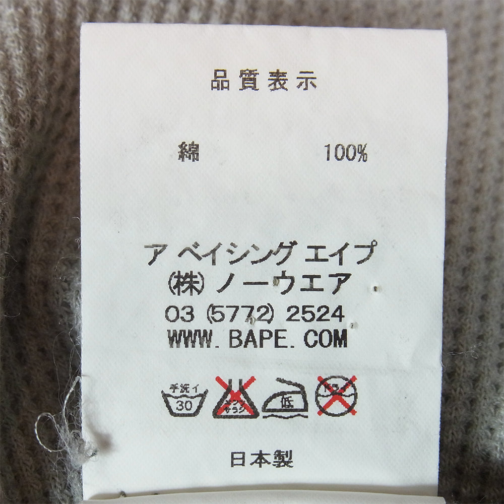 A BATHING APE アベイシングエイプ ワッペン サーマル ロングスリーブ 長袖 カットソー Tシャツ ロンT グレー系 L【中古】