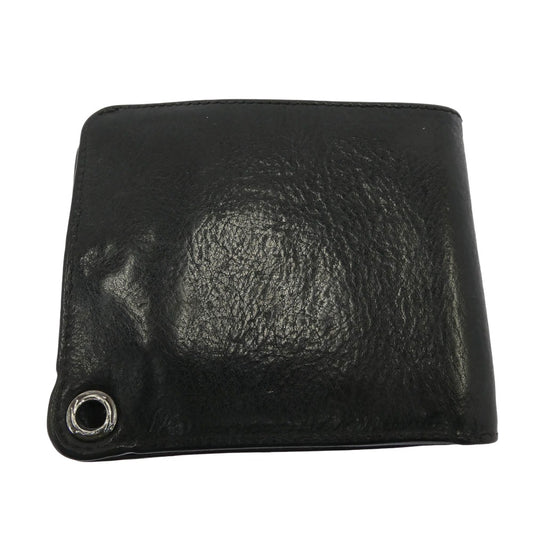 CHROME HEARTS クロムハーツ(原本無) 1SNAP 1スナップ クロスボールボタン レザー コンパクト ウォレット ブラック系 シルバー系【中古】