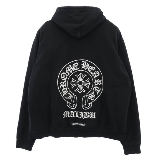 CHROME HEARTS クロムハーツ(原本無) MALIBU SWTSHRT PLVR マリブ限定 バックホースシュープリント ジップ パーカー ブラック系 XL【中古】