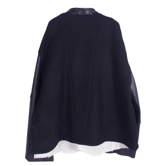 プロフェッサーイー 21AW 21FW-PE-JKT-10 Varsity Jkt Stadium Jacket ウール混 袖レザー 裏地総柄 バーシティ スタジアム ジャケット スタジャン ブラック系 48【中古】
