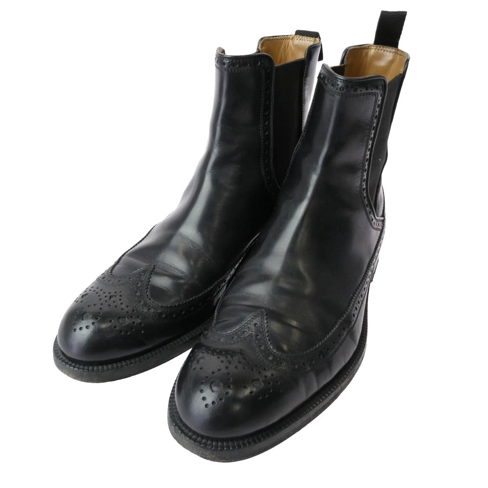 JIMMY CHOO ジミーチュウ ウイングチップ サイドゴア レザー ブーツ ブラック系 42【中古】 JIMMY CHOO ジミーチュウ ウイングチップ サイドゴア レザー ブーツ