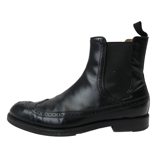 JIMMY CHOO ジミーチュウ ウイングチップ サイドゴア レザー ブーツ ブラック系 42【中古】