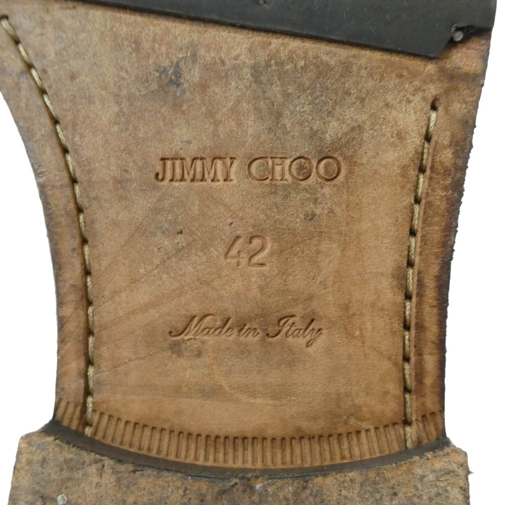 JIMMY CHOO ジミーチュウ ウイングチップ サイドゴア レザー ブーツ ブラック系 42【中古】