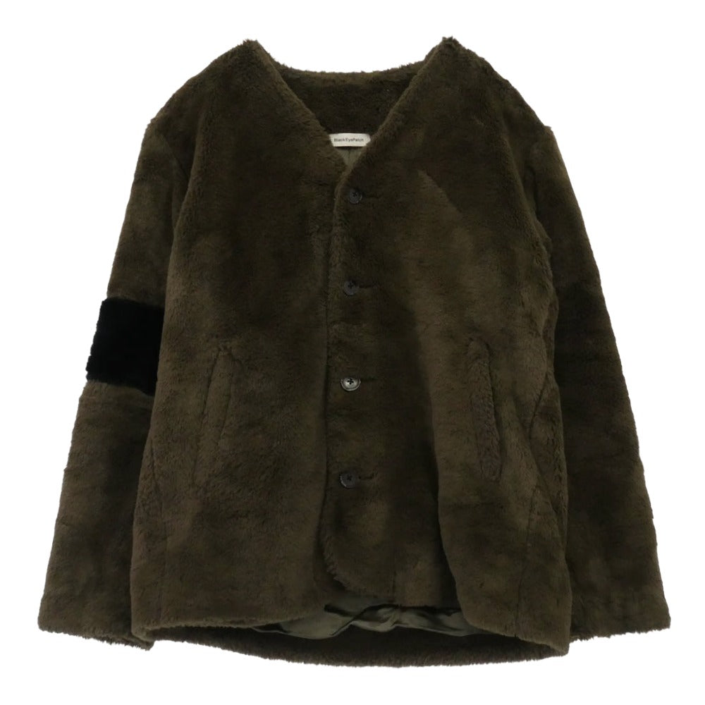 BlackEyePatch ブラックアイパッチ バックロゴ  ノーカラー ボア フリース ジャケット モスグリーン系 S【中古】 BlackEyePatch ブラックアイパッチ バックロゴ ノーカラー ボア