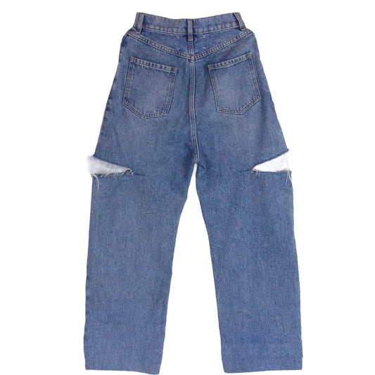 MAISON MARGIELA メゾンマルジェラ 22SS S51LA0051 四つタグ ① SLASH DETAIL DENIM PANTS ダメージ加工 デニムパンツ ライトブルー系【中古】