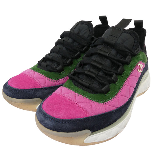 CHANEL シャネル G38501 ココマーク マトラッセ ローカット スニーカー ブラック系 ピンク系 グリーン系 39【中古】