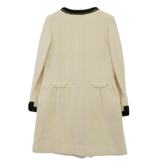 CHANEL シャネル P16295V08789 ココマーク付き ノーカラー モヘア混 ツイード ワンピース オフホワイト系 40【中古】