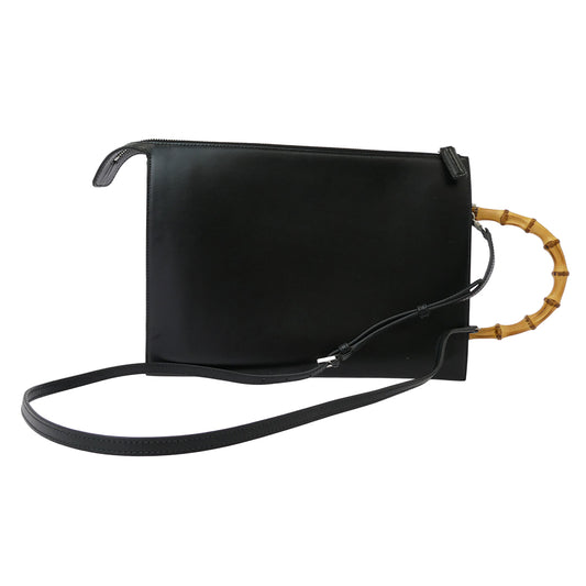 JIL SANDER ジルサンダー バンブーハンドル レザー 3WAY ショルダー トートバッグ クラッチバッグ ブラック系【中古】