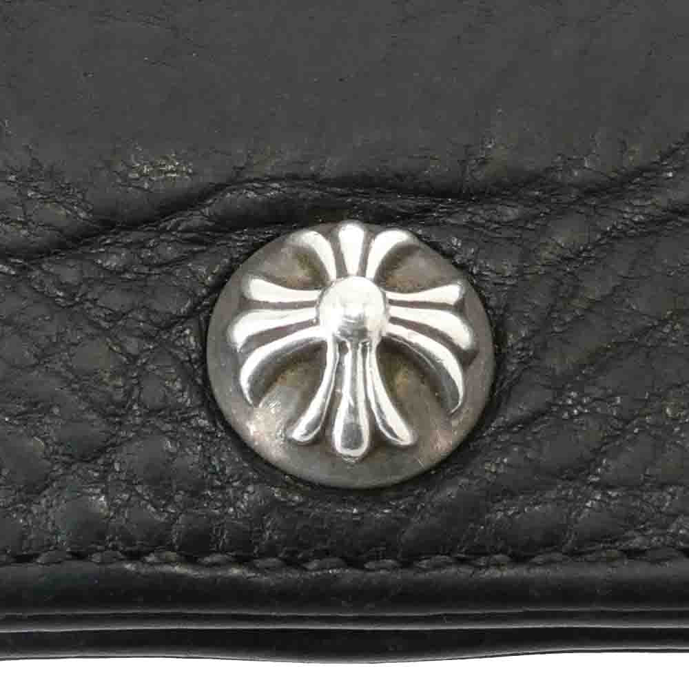 CHROME HEARTS クロムハーツ(原本無) 1SNAP 1スナップ クロスボール レザー ウォレット 二つ折り財布 ブラック系 シルバー系【中古】